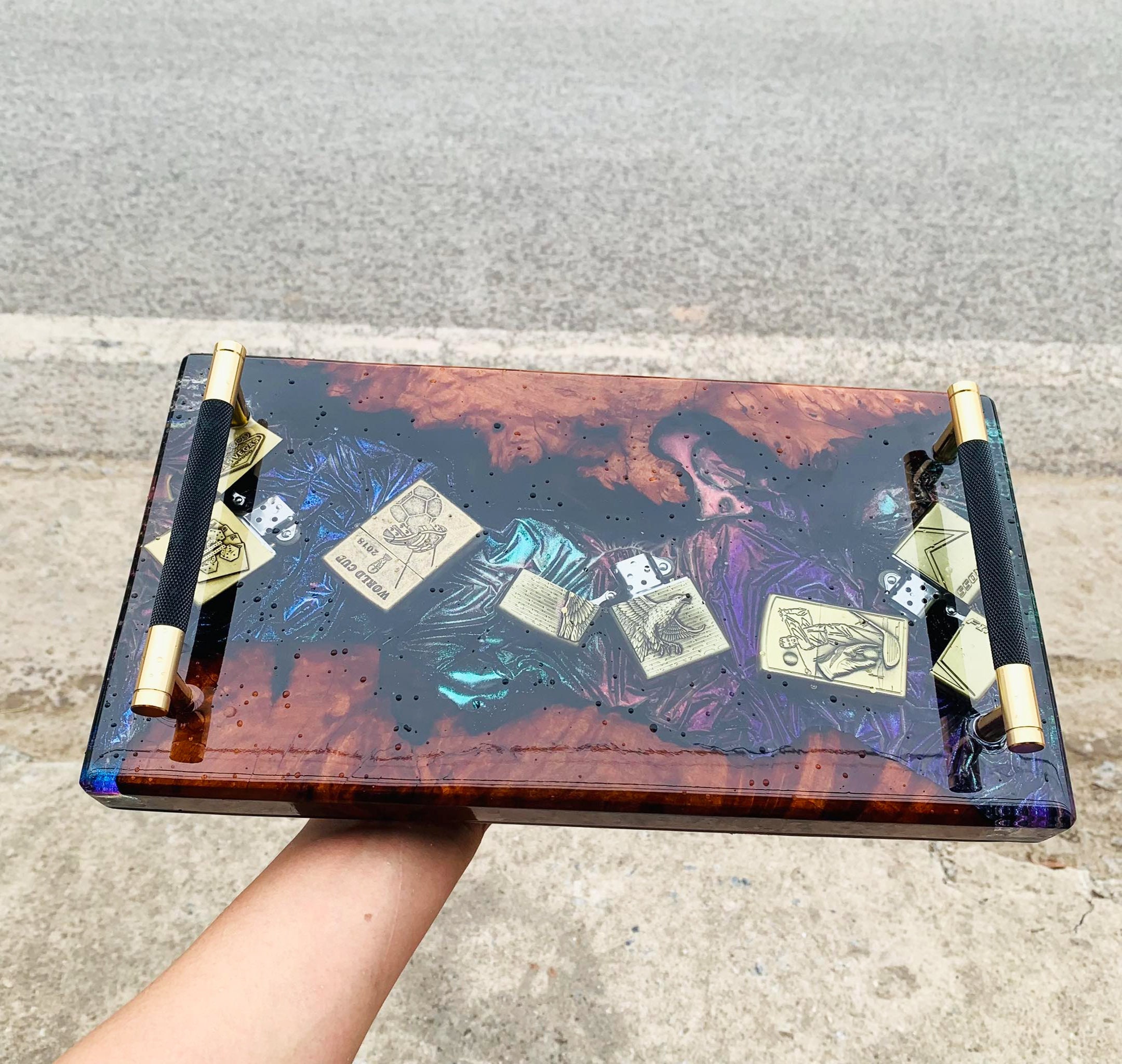 Epoxy Tray With Zippo, Handmade Epoxy Tray, Resin Handmade Tray