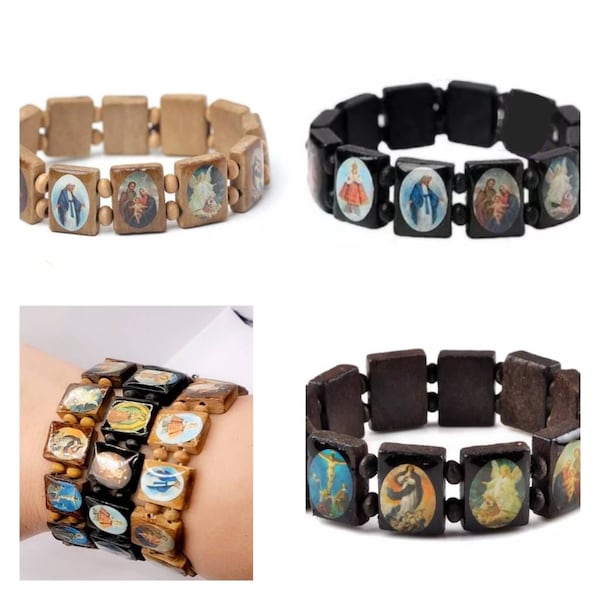 Catholic bracelets, 3pcs of bracelets, unisex wooden catholic saints bracelets.
