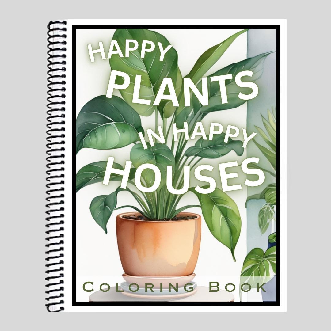 Houseplants - Spiral Bound Coloring Book for Adults – 50 Pages | Thick ...
