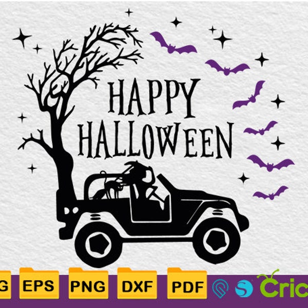 Happy Halloween Offroad Svg, Funny Halloween 4x4 Witch Svg, Iron on Transfer, Cricut, Cut Files Instant Download Eps, Svg, Png, Dxf, Pdf