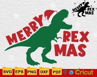Merry Rexmas Svg, Funny Dinosaur Christmas Sign Svg, Dino Cut Files, Christmas Tshirt Design, Png, Eps, Dxf, Pdf, Commercial Use