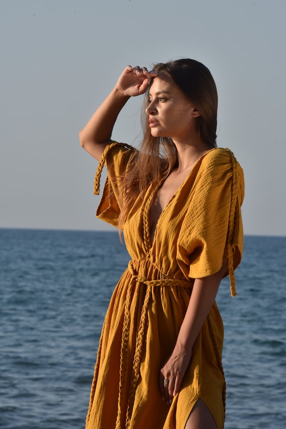 Mustard beach dress hotsell