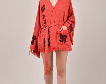 Rhea Kimono, Beautiful Short Kimono Robe, Eco Friendly Bamboo Cotton Clothing,  Gift for Her