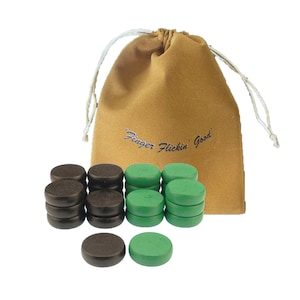 Crokinole Discs - 13 Black and 13 Green - Tournament Size 1-1/4&quot; - 24 Needed + 2 Spare Discs - Bag Included - Carrom Alternative