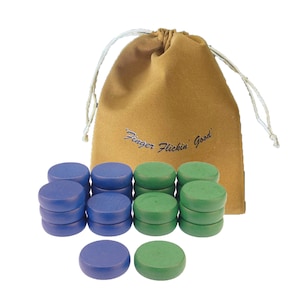 Crokinole Discs - 13 Blue and 13 Green - Tournament Size 1-1/4&quot; - 24 Discs Needed + 2 Spare Discs - Bag Included - Carrom Alternative