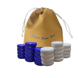 Crokinole Discs - 13 Blue and 13 White - Tournament Size 1-1/4&quot; - 24 Needed + 2 Spare Discs - Bag Included - Carrom Alternative