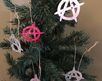 Wooden anarchy symbol Christmas bauble bundle (4 decorations)