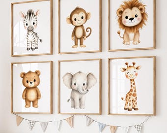 Safari Animal Nursery Print, Watercolor Safari Wall Art, Jungle Nursery Decor, Baby Room Wall Art, Neutral Nursery Decor, Digital & Physical