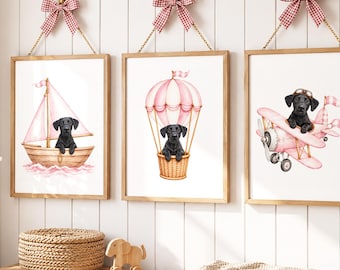 Custom Watercolor Dog Portrait, Personalized Pet Wall Art, Adventure Nursery Decor, Airplane Sailboat Balloon, Digital or Framed Print