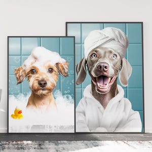 Custom Dog Portrait from Photo, Funny Dog Bathroom Art, Dog Reading Newspaper Poster, Pet Wall Decor, Digital or Framed Gift
