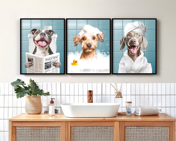 Custom Dog Portrait from Photo, Funny Dog Bathroom Art, Dog Reading Newspaper Poster, Pet Wall Decor, Digital or Framed Gift