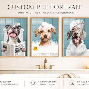 Dog portrait,pet portrait,bathroom poster,animal In bathtub,kids bathroom art,custom dog gift,personalized dog art,dog in bathtub print,dog mom gift,custom pet portrait,Custom pet print,funny pet portrait,dog in bathrobe