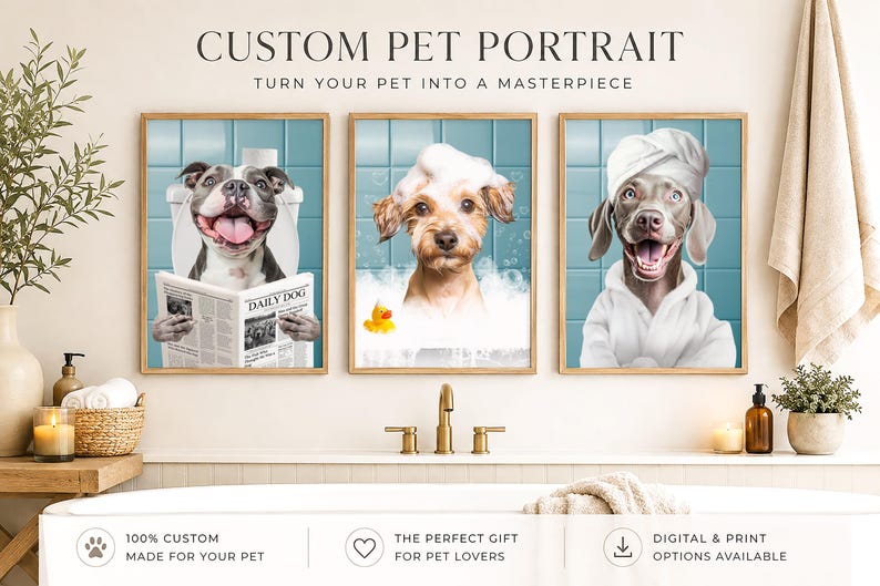 Dog portrait,pet portrait,bathroom poster,animal In bathtub,kids bathroom art,custom dog gift,personalized dog art,dog in bathtub print,dog mom gift,custom pet portrait,Custom pet print,funny pet portrait,dog in bathrobe