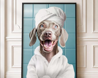 Custom Dog Portrait from Photo, Funny Dog Bathroom Art, Dog Reading Newspaper Poster, Pet Wall Decor, Digital or Framed Gift