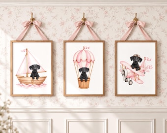 Custom Watercolor Dog Portrait, Personalized Pet Wall Art, Adventure Nursery Decor, Airplane Sailboat Balloon, Digital or Framed Print