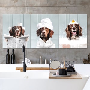 Custom Pet Portrait From Photo Set of 3, Digital Pet Portrait, Animal in Tub, Funny Bathroom Art, Dog On Toilet Print, Pet Portrait Canvas