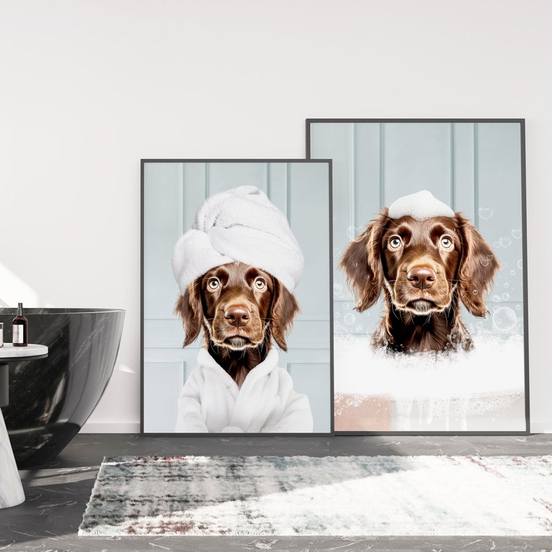 Custom Pet Portrait From Photo, Dog Reads Newspaper Art, Digital Pet Portrait, Funny Bathroom Art, Pet Portrait Canvas, Pet In Toilet Print image 6