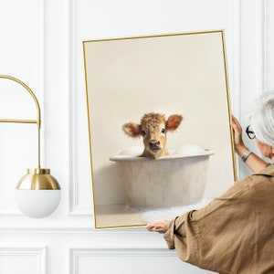 Scottish highland cattle bathtub Print, Cow Bathing, Funny Bathroom Print, Animal in bathtub, Highland Cow in Tub Print, Whimsy Animal Art