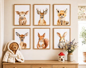 Woodland Animal Nursery Prints, Forest Animal Wall Art, Woodland Nursery Decor, Baby Room Wall Decor, Digital Download & Physical Prints