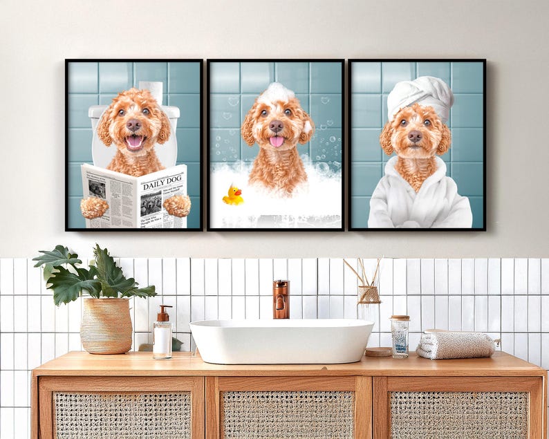 Dog portrait,pet portrait,bathroom poster,animal In bathtub,kids bathroom art,custom dog gift,personalized dog art,dog in bathtub print,dog mom gift,custom pet portrait,Custom pet print,funny pet portrait,dog in bathrobe