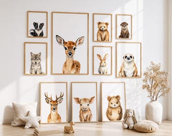 Woodland Animal Nursery Prints, Forest Animal Wall Art, Woodland Nursery Decor, Baby Room Wall Decor, Digital Download & Physical Prints