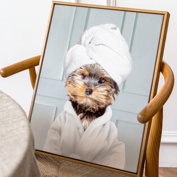 Custom Pet Portrait From Photo, Pet In Toilet Print, Digital Pet Portrait, Funny Bathroom Art, Pet Portrait Canvas, Pet In Bathrobe, Gift