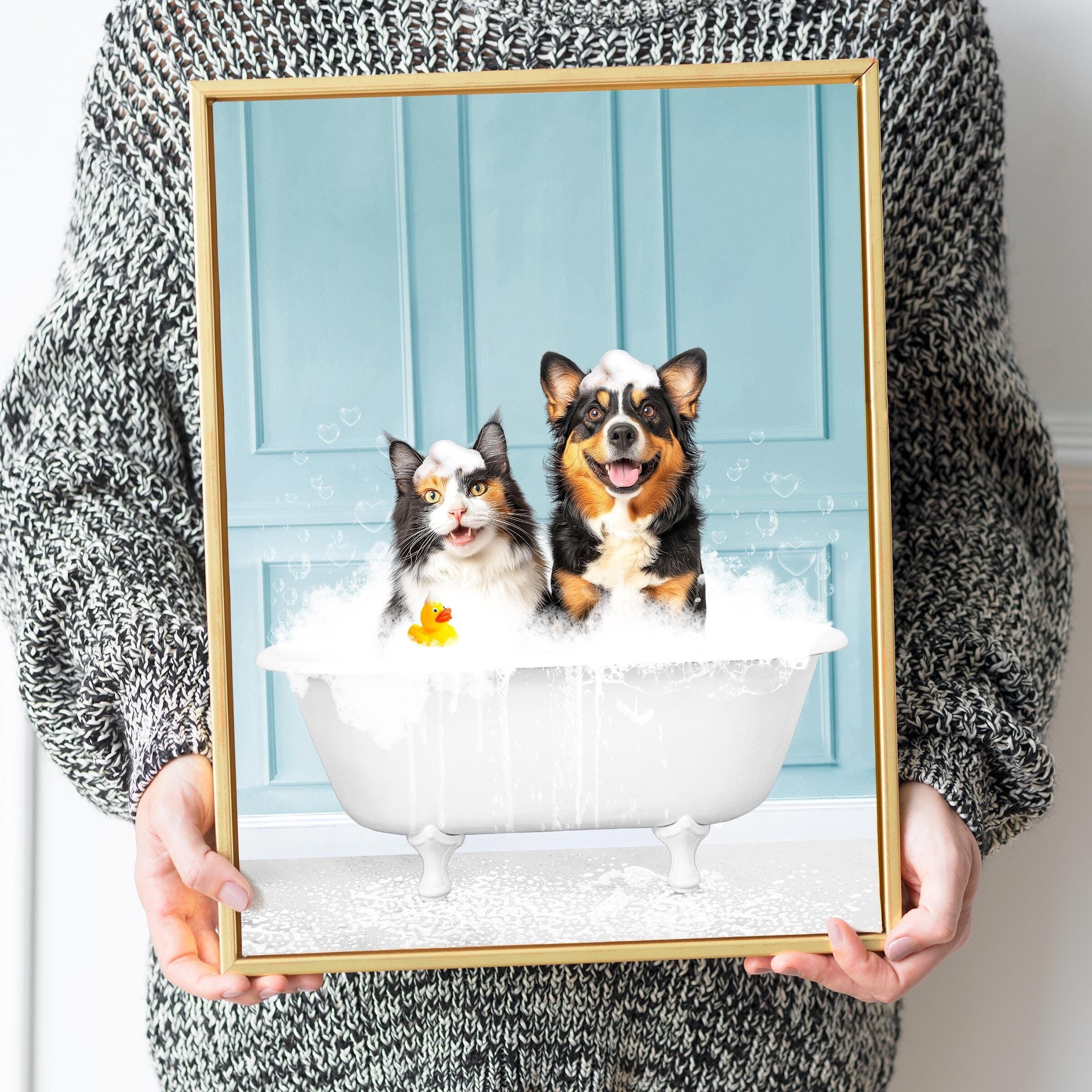 A Dog Is In A Tub Dog In A Bathtub Bathroom Art Funny Cute Dog Custom