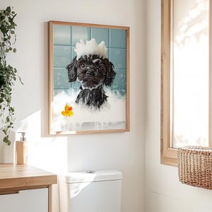 Dog portrait,pet portrait,bathroom poster,animal In bathtub,kids bathroom art,custom dog gift,personalized dog art,dog in bathtub print,dog mom gift,custom pet portrait,Custom pet print,funny pet portrait,dog in bathrobe