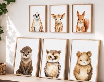 Woodland Animal Nursery Prints, Forest Animal Wall Art, Woodland Nursery Decor, Baby Room Wall Decor, Digital Download & Physical Prints