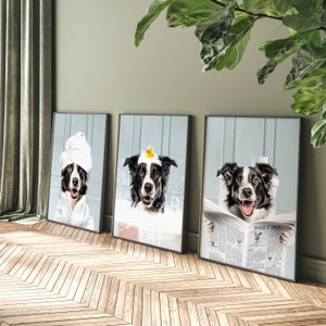 Custom Pet Portrait From Photo, Dog Reads Newspaper Art, Digital Pet Portrait, Funny Bathroom Art, Pet Portrait Canvas, Pet In Toilet Print image 5