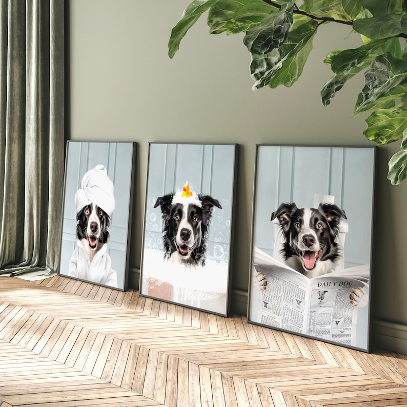 Custom Pet Portrait From Photo, Dog Reads Newspaper Art, Digital Pet Portrait, Funny Bathroom Art, Pet Portrait Canvas, Pet In Toilet Print image 5