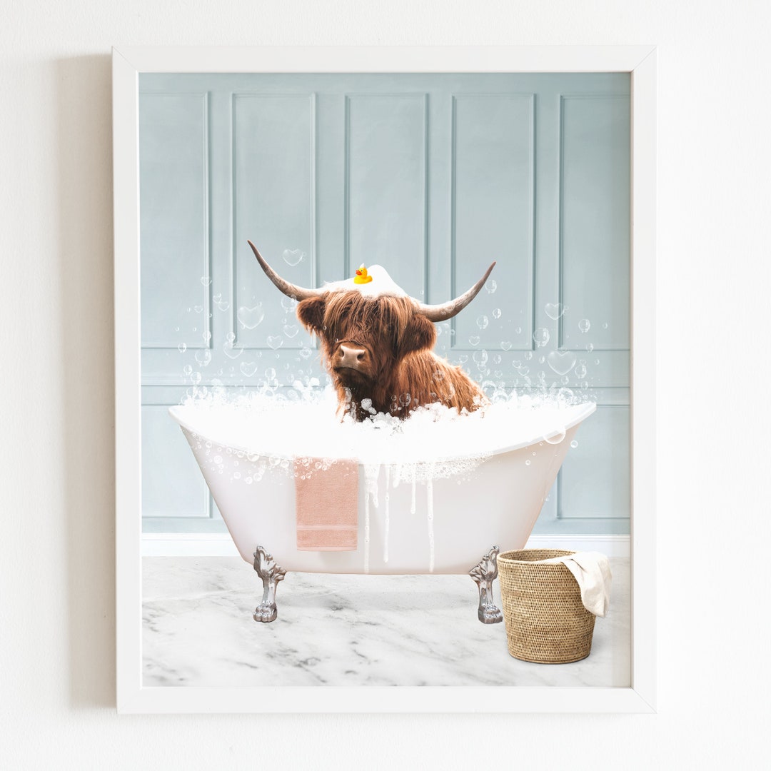 Scottish Highland Cattle a Bathtub Print, Cow Bathing, Funny Bathroom ...
