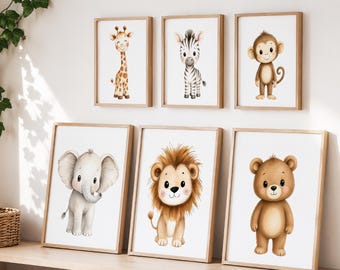 Safari Animal Nursery Print, Watercolor Safari Wall Art, Jungle Nursery Decor, Baby Room Wall Art, Neutral Nursery Decor, Digital & Physical
