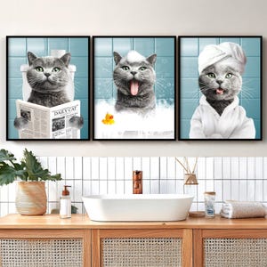 Aangepaste kattenportret van foto, kat leest krantenkunst, digitaal huisdierportret, grappige badkamerkunst, huisdier portret canvas, huisdier in toilet print, digitaal huisdierportret