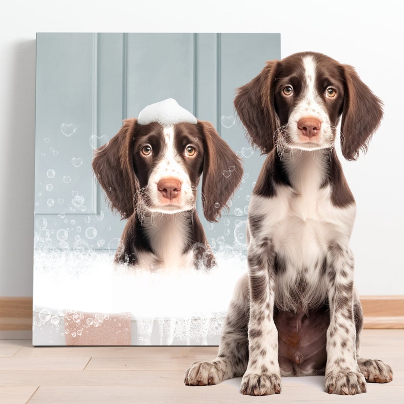 Custom Pet Portrait From Photo, Dog Reads Newspaper Art, Digital Pet Portrait, Funny Bathroom Art, Pet Portrait Canvas, Pet In Toilet Print image 3