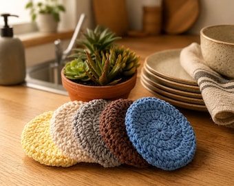 Crocheted Cotton Dish Scrubby | Reusable Kitchen Scrubber, Eco Friendly Cleaning Pad