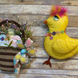 Easter wreath attachment, spring wreath attachment, door hanger, Easter decor, spring decor, chickadee with basket, Easter eggs,