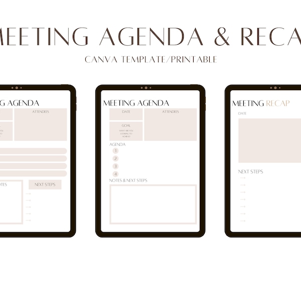 Meeting Agenda Canva Template / Printable | Meeting Recap | Meeting Minutes & Notes
