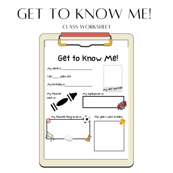 Get to Know Me Printable | Class Worksheet | 1st Week of School Activities