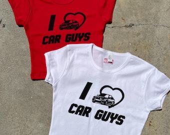 I LOVE CAR Guys Baby Tee Graphic Shirt Crop Top i &lt;3 car boys sassy 2000s funny shirts gift ideas for boyfriend girlfriend cute