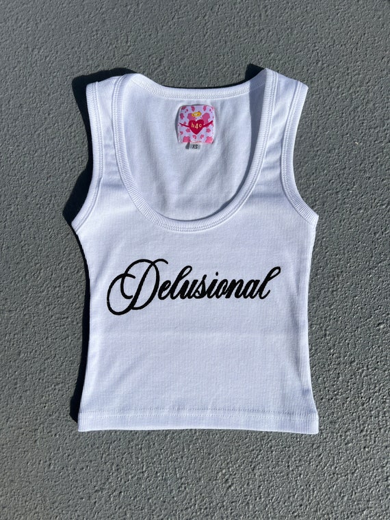 Delusional Printed Y2K Style Graphic Tee Crop Top Going Out Shirt