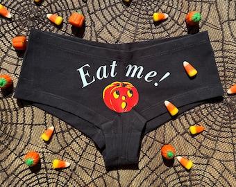 EAT ME Pumpkin Halloween Boyshort Panties Y2K Spooky Funny Holiday Shorts Underwear