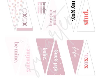 Valentine Pennant Flag, Valentines Flag, Printable Flag, Valentine Decor, XOXO