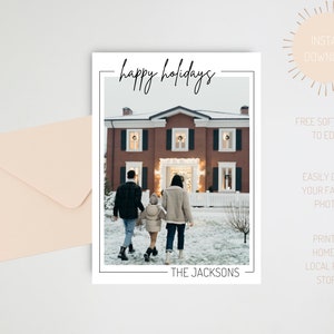 Christmas photo card template, Modern Christmas Card with Photo, Canva, Photo Holiday card, Christmas card with photo template, Printable