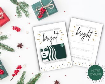 Holiday Teacher Gift Card, Printable Gift Card Holder, Christmas Teacher Gift, Holiday Teacher Gift, Coffee Gift, Gift Card, Teacher Gift