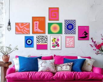 Colorful Gallery Wall Set of 10 Eclectic Wall Art y2k Posters Nashville Print Flower Market Poster Matisse Print Modern Greek Evil Eye