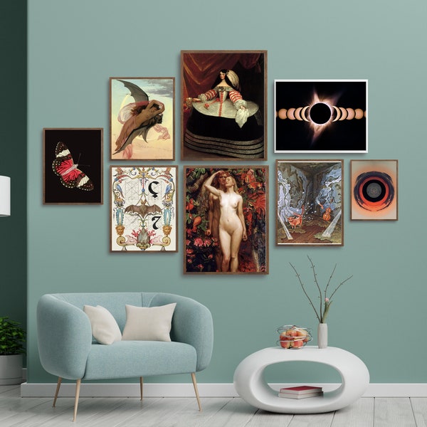 Witchy Gallery Wall Set of 8, Mystical Wall Art, Eclectic Print Set, Printable Vintage Art, Gothic Posters, Witchy Wall Art,DIGITAL DOWNLOAD