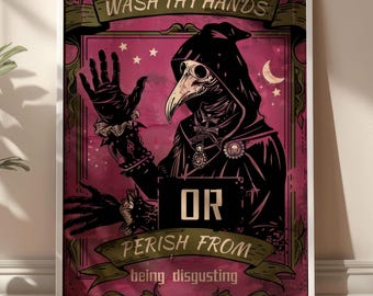 Wash Your Hands Plague Doctor Funny Hygiene Bathroom Wall Art Print DIGITAL