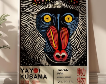 Japanese Artist Yayoi Kusama Mandrill Illustration Retro Exhibition Poster DIGITAL