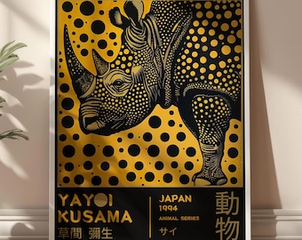 Japanese Yayoi Kusama Art Rhino Illustration Retro Exhibition Poster DIGITAL